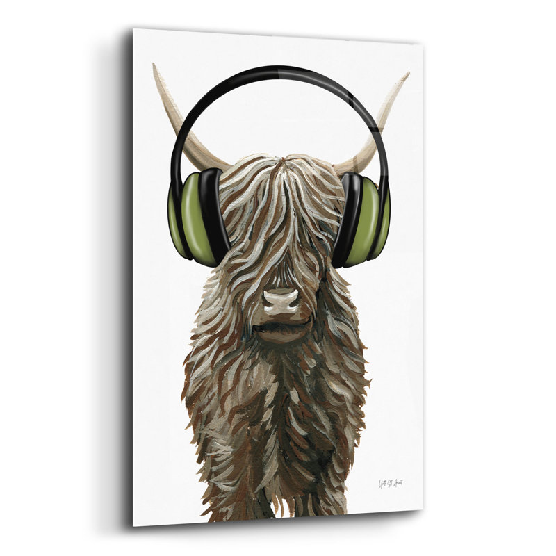 Art mural en verre Epic Art «Music Cow» par Yvette St. Amant, H 24 po x l 16 po x P 0,2 po