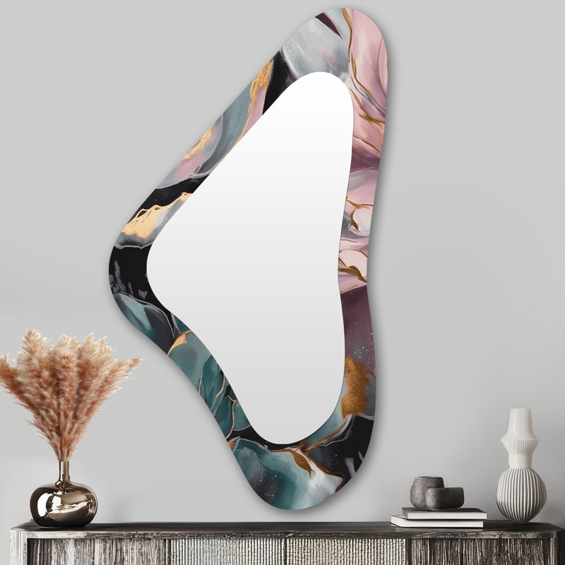 Reilly Green Serenade Of Succulents I - Succulent Asymmetrical Decorative Mirror, Traditional Irregular Shape Wall Mirror, Printed Metal Art