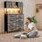 12 Drawer Fabric Dresser with LED Lights, Power Outlet & Open Shelves, Wood Top Metal Frame-173826312
