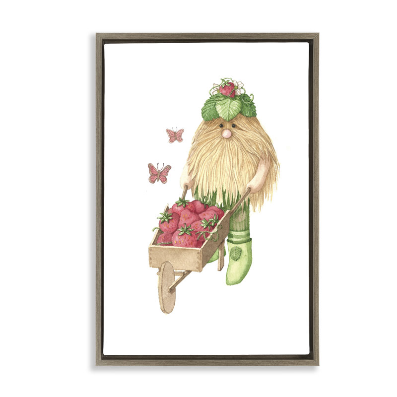Elfe de jardin avec cadre flottant brouette, design par Nancy Overton, H 31 po x l 21 po, Cadre flottant orme Montalcino