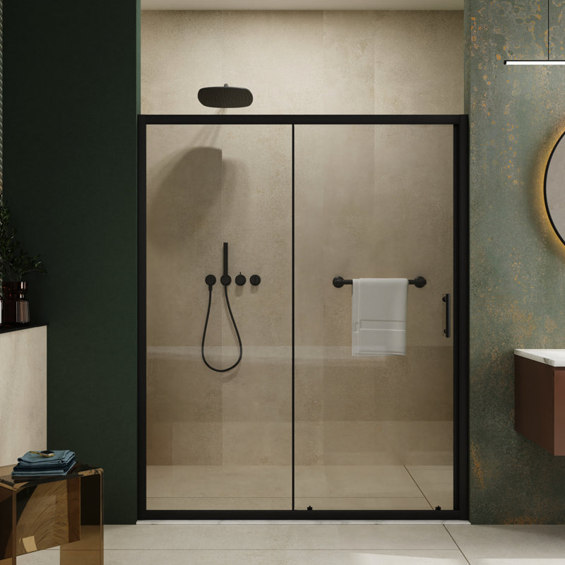72 In H X 60 W Single Sliding Shower Door, 1/5" Tempered Glass, Black Aluminum Alloy, Stainless Steel Handle, Elegant Durability Advanced