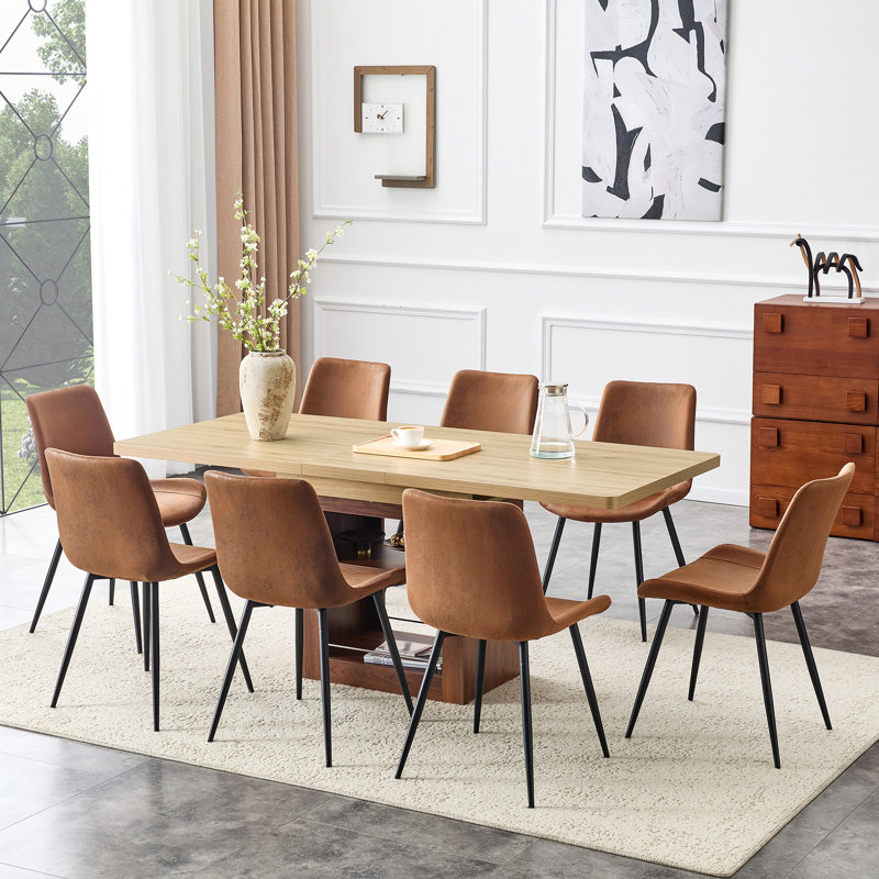 Ensemble de table de salle à manger extensible avec rangement, ensemble de salle à manger en bois pour 4 à 8 personnes avec chaises rembourrées, ensemble de table de cuisine compacte pour la salle à manger