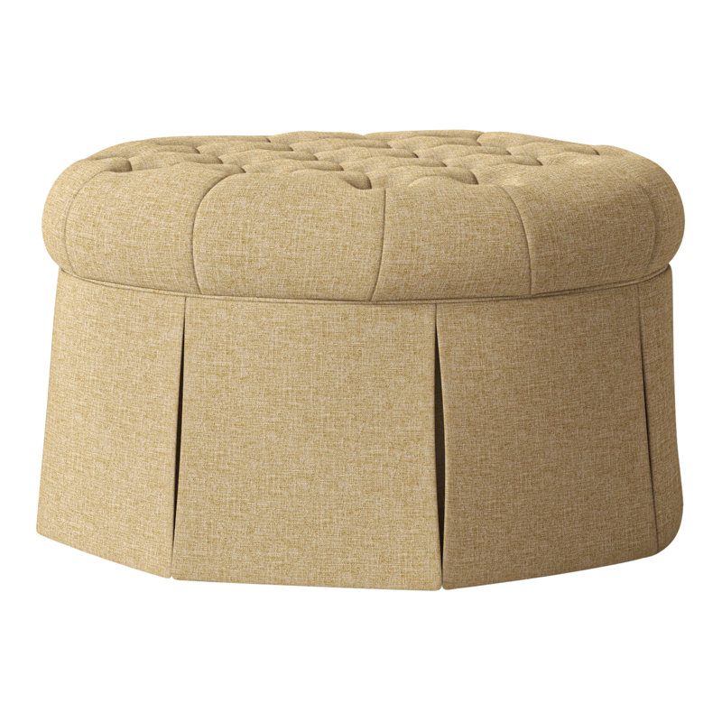 Repose-pieds cocktail capitonné rond 35 po Alma, Polyester paille 3162