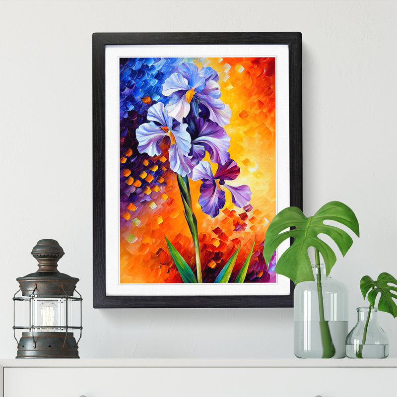 Kham Iris Flower Painted - Picture Frame Print, 34cm H x 25cm W x 2cm D, Black