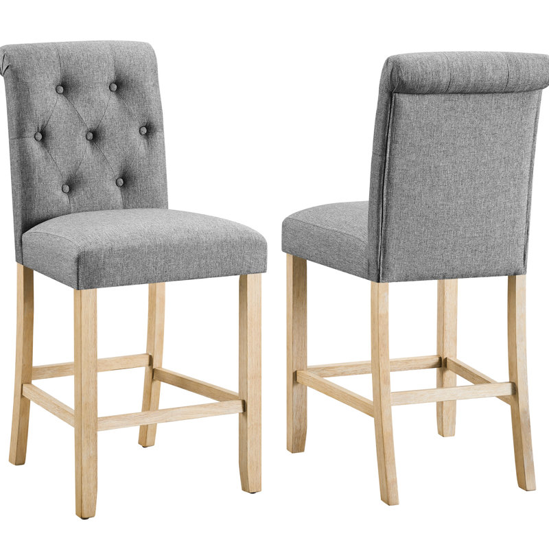 2 tabourets à hauteur de comptoir en gris - dossier, fabrication en bois massif, siège pour tabourets de salle à manger, 2 dossiers et cuisine rembourrée robuste