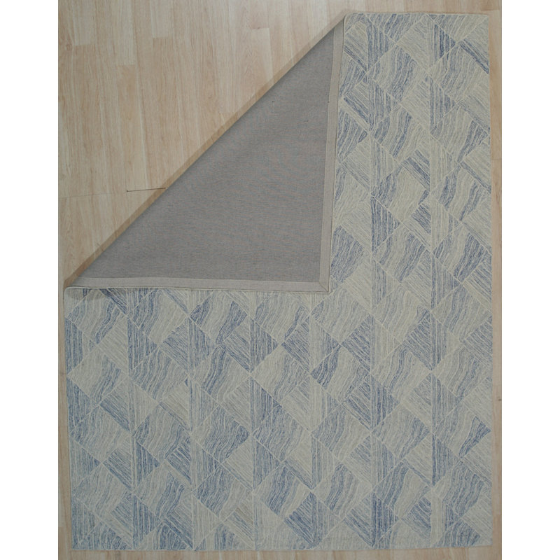 Blue Hand Tufted Wool Multicolored Denim Transitional Geometric Area Rug, Rectangle 8' x 10'