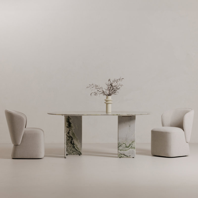 Arian Oval Marble Top with Marble Base Dining Table, Green Onyx