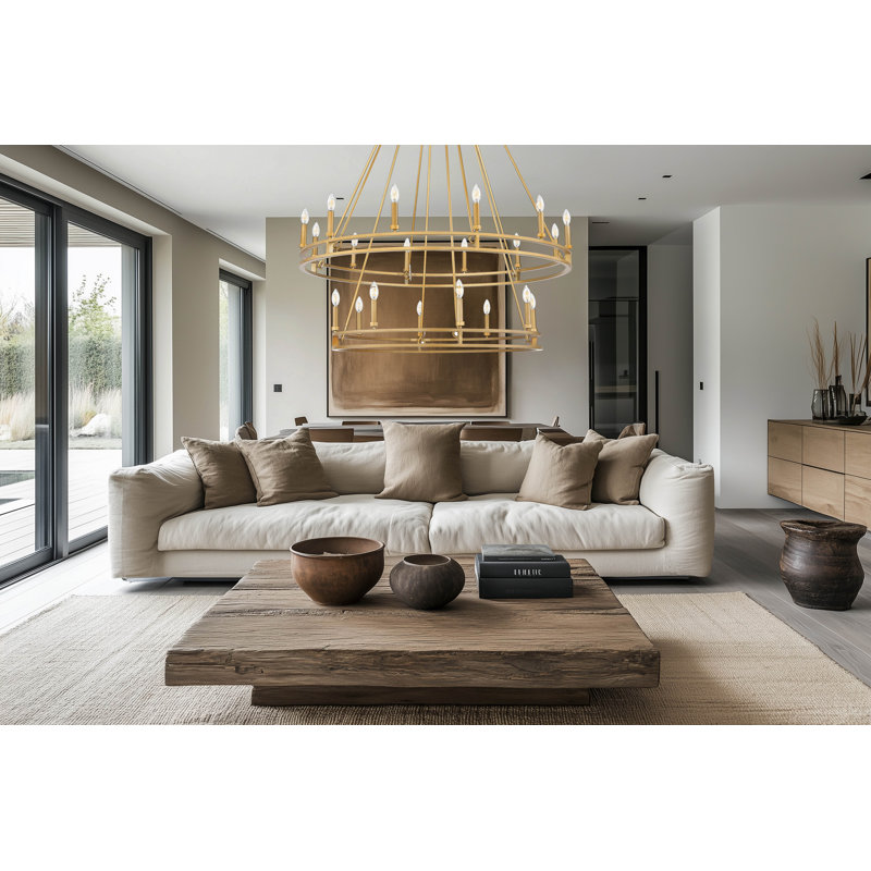 Lustre en laiton Hershel Signature, H 63 po x l 47,5 po x P 47,5 po, 20 lumières