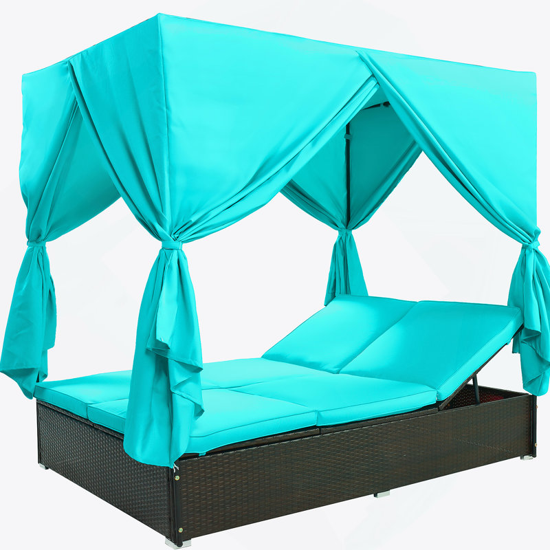 Double chaise longue d'extérieur, lit de bronzage d'extérieur avec dossier réglable, structure en acier pour la cour arrière, près de la piscine