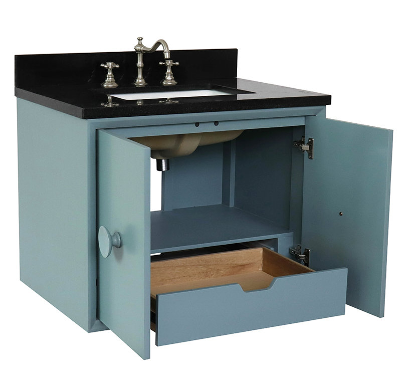 Crumley 31'' Single Bathroom Vanity with Top, Aqua Blue/Black Galaxy