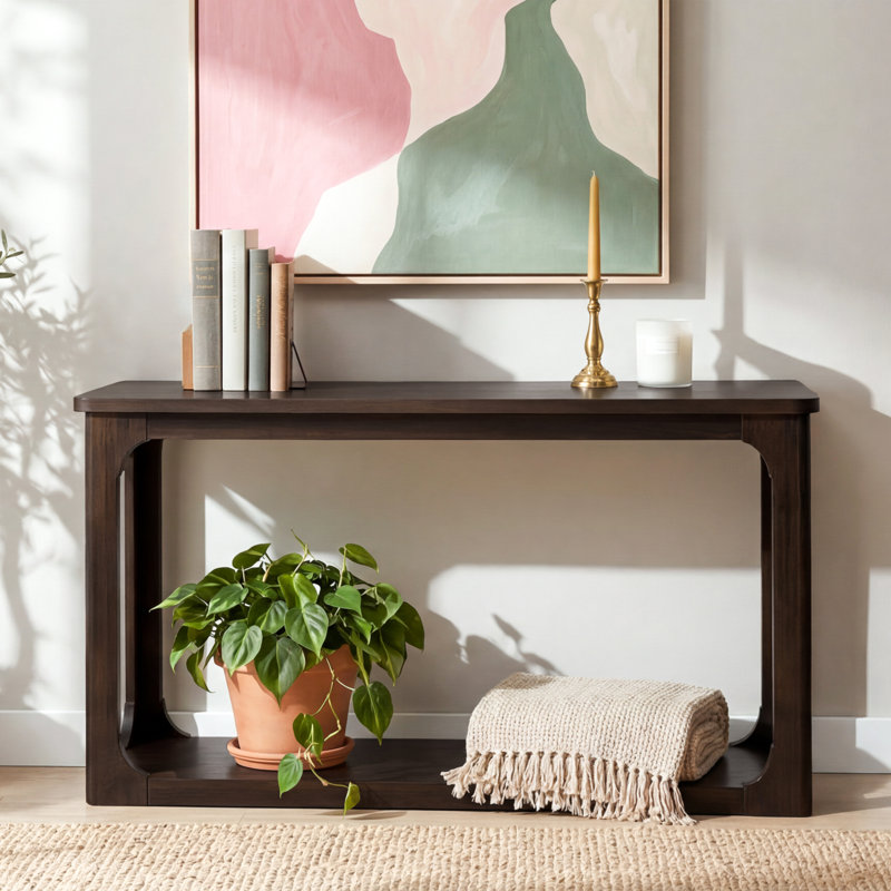 Console 55 po espresso minimaliste avec découpes en arche ouverte