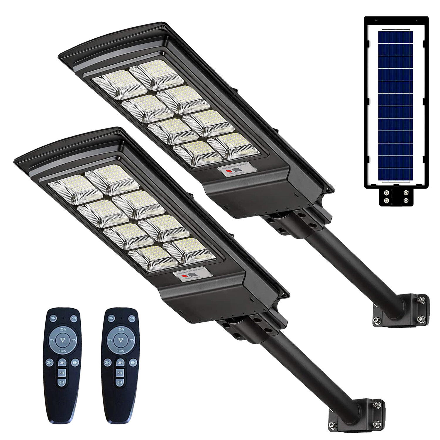 DENGMALL 400W LED Solar Street Lights Outdoor, Dusk to Dawn Security Flood Light with Remote Control ＆ Pole, Wireless, Waterproof, Perfect for Yard, - 1
