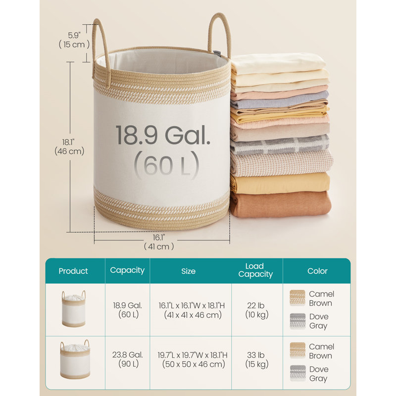 Laundry Bag With Lid, 18.1" H x 16.1" W x 16.1" D, Brown