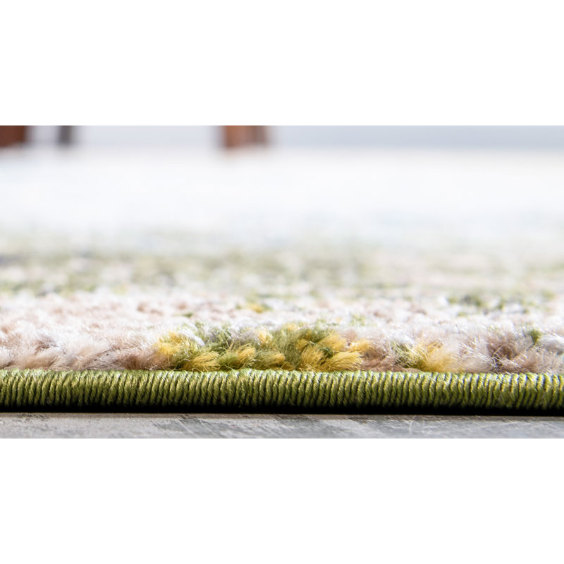 Tapis abstrait bleu / vert / brun Rizer, Rectangle 10 pi 6 po x 16 pi 5 po