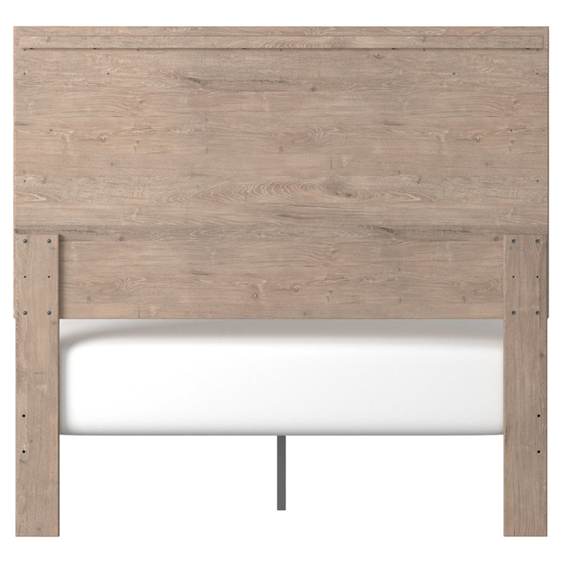 Light Brown and White Full Upholstered Wood Frame Bed with Headboard and Drawer