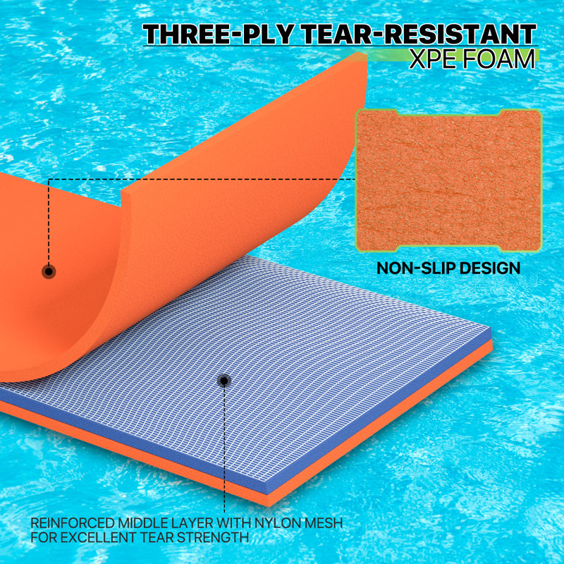Orange 7' x 3' Tear-Resistant XPE Foam Floating Mat