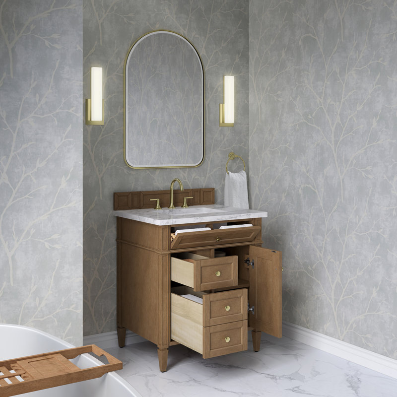 Dussault 30" Single Bathroom Vanity Set, Pecan, Carrara White, 8" Widespread