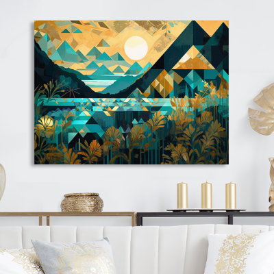 Paysages sarcelle et turquoise en symétrie sur impression métallique