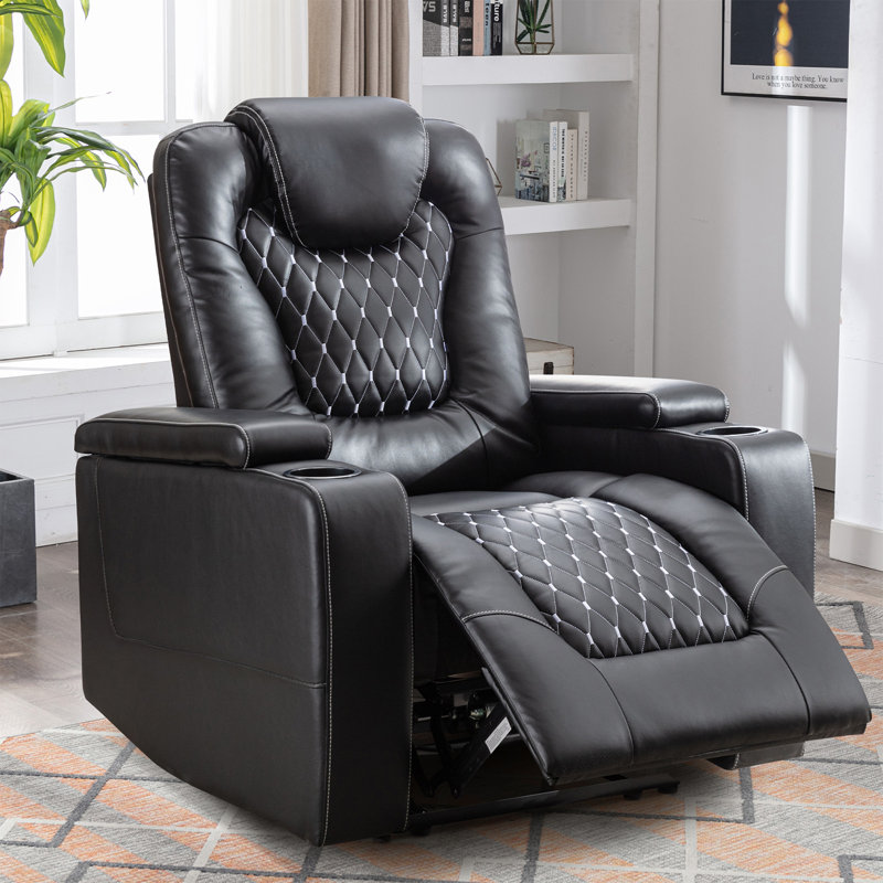 Fauteuil inclinable de cinéma maison 34,8 po en similicuir de qualité supérieure - Siège individuel immersif avec rangement pour bras cachés et porte-gobelets