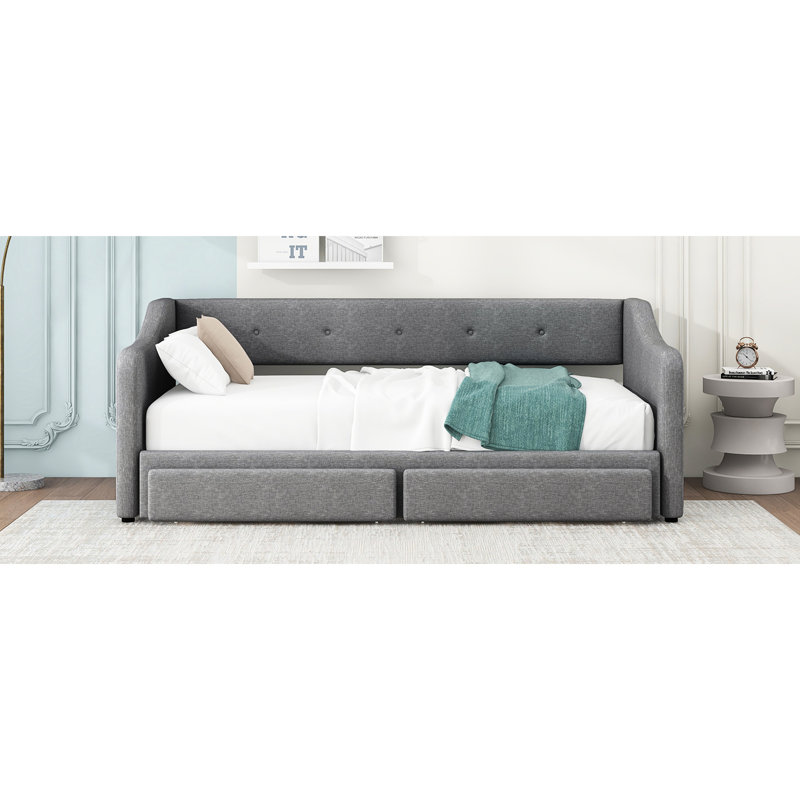 Gray Twin Xl To King Size Daybed With Two Drawers - Comfortable And Elegant Upholstered Bed For Any Room Storage, Modern Functional Bedrooms