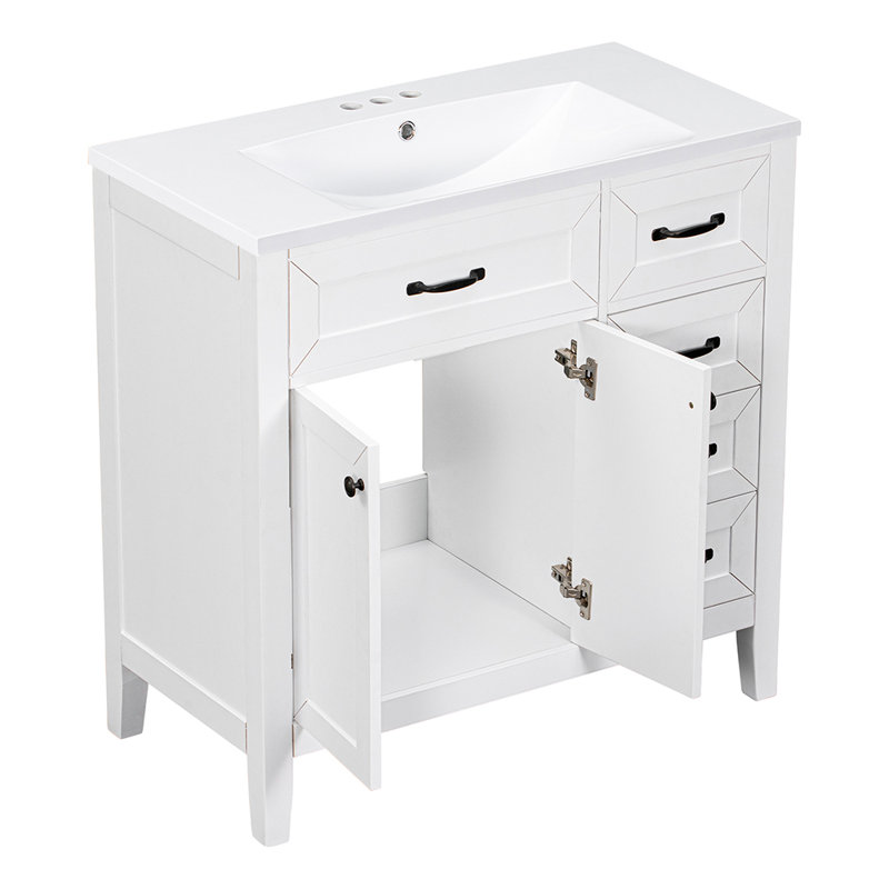 Meuble-lavabo simple avec plateau Mytien 35,99, Blanc, Noir