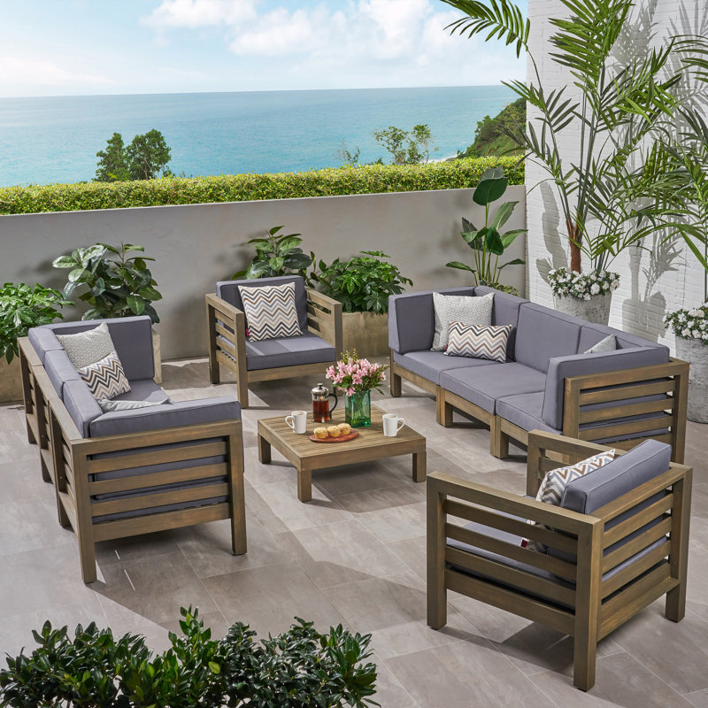 Chesterbrook Acacia 8 - Person Patio Conversation Set with Cushions, Dark Gray