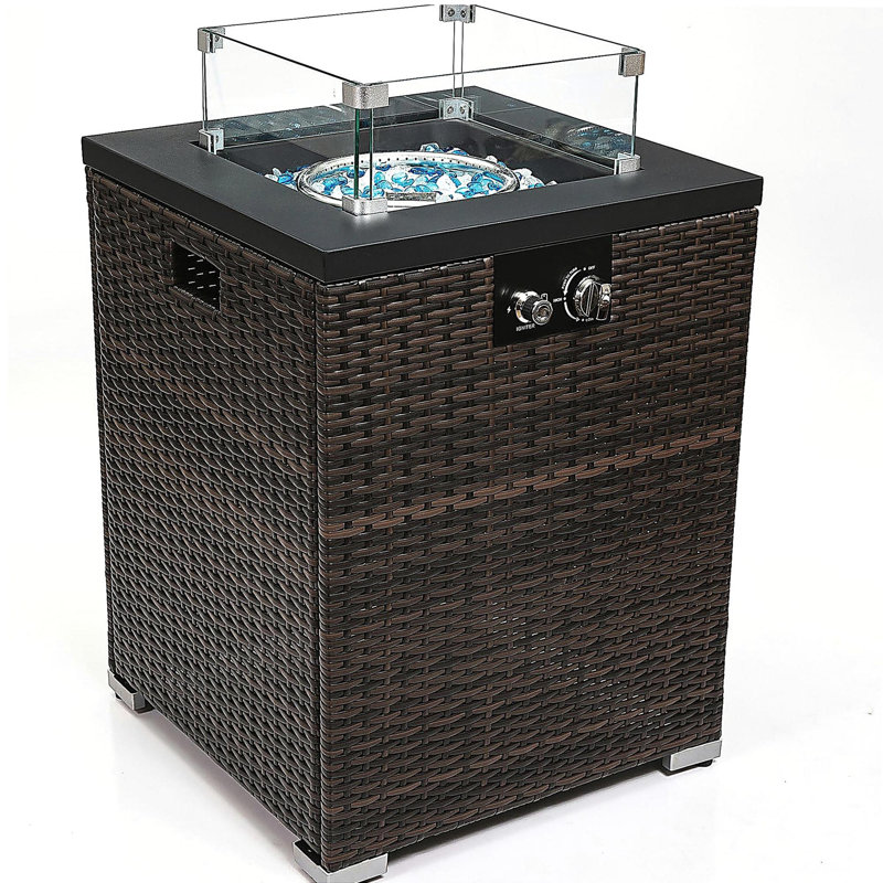 Wicker Fire Pit Column with Glass Windscreen