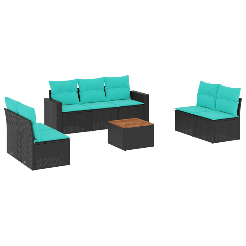 Ensemble de canapé modulaire d'extérieur 8 pièces avec coussins 8 pièces, Coussin bleu / cadre noir