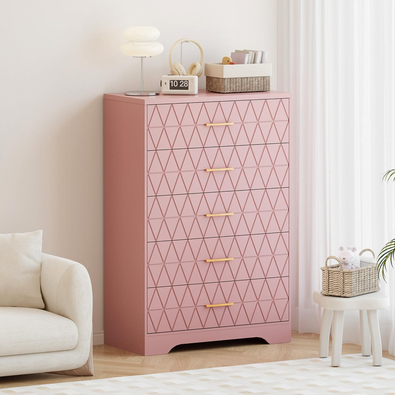 Tall Dressers for Bedroom with 5 Drawers, Wood Dressers for Closet, Living Room, Hallway, Entryway, Pink