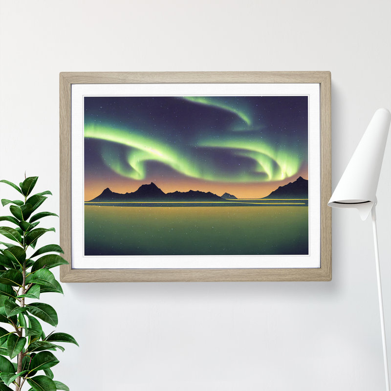 XH1022-8870X Terrific Northern Lights - Single Picture Frame Print, 25cm H x 34cm W x 2cm D, Oak
