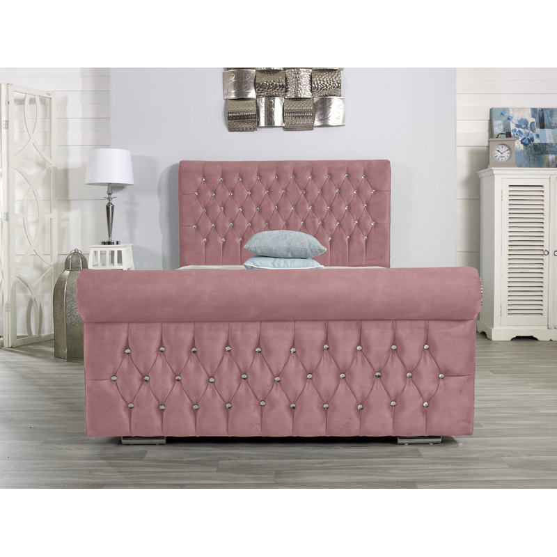 Herveline Upholstered Bed Frame, Double (4'6), Pink