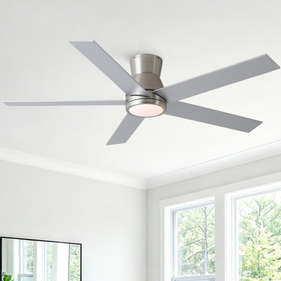 52" Brushed Nickel Flush Mount Ceiling Fan Light Remote, Modern Low Profile Dual-Sided with 3CCT & 6 Speeds,Quiet DC Motor for Bedroom,Living Room.