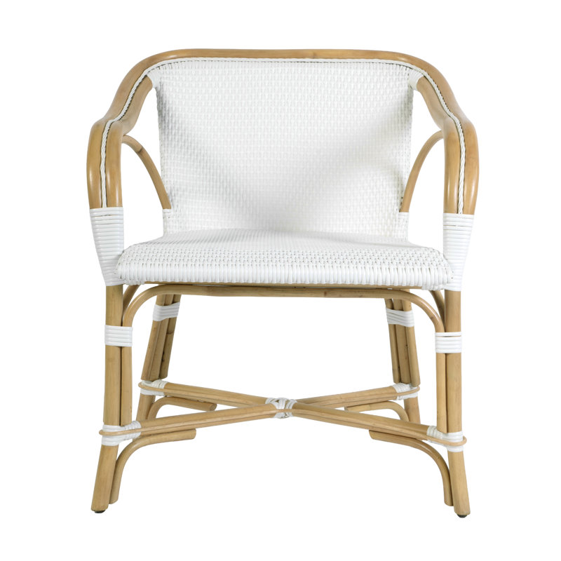 Portofino 18.75 in. Seat Height Rattan Arm Chair, White & Gray, White