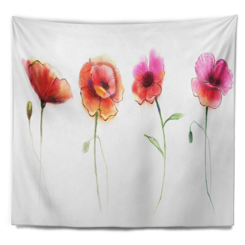Tapisserie à l'aquarelle avec coquelicots, H 32 po x l 39 po