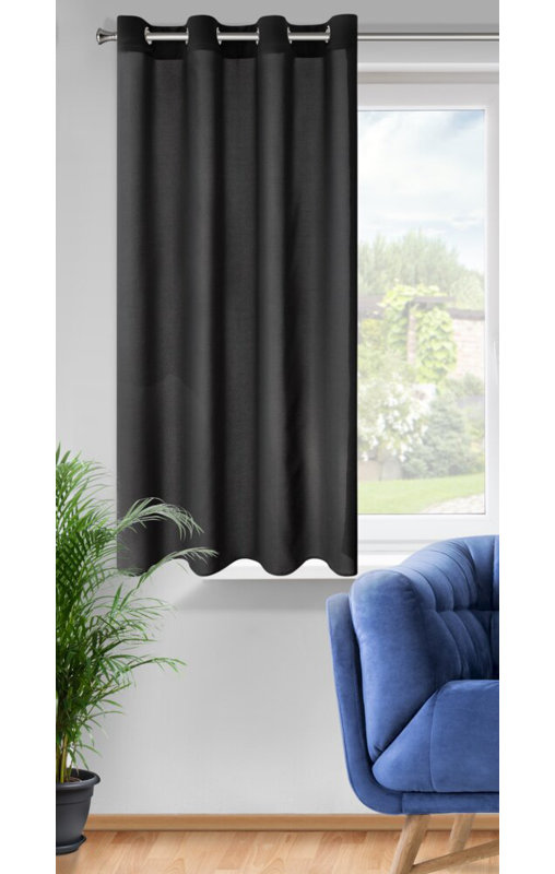 Rita Polyester Standard Eyelet Curtain Panel, Black