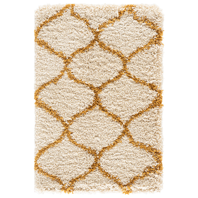 Subrahmanyam Geometric Ivory/Green Area Rug, Gold/Ivory, Rectangle 2' x 3'