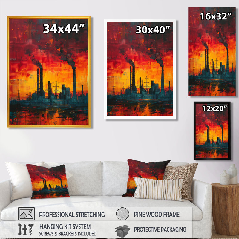 Décoration murale jaune et rouge à énergie solaire - Plantes électriques, Cadre simple noir, H 16 po x l 32 po