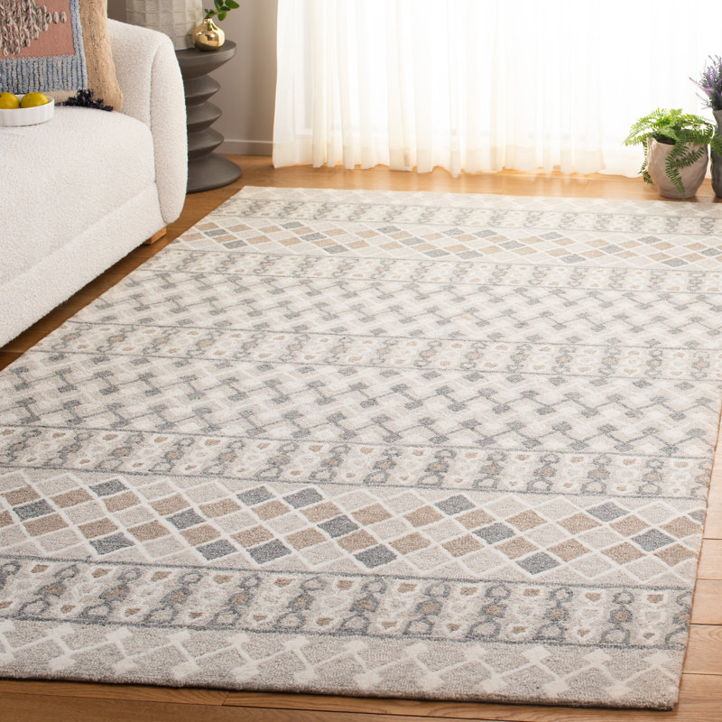 Xendaya Ebony Hand Tufted Wool Cotton Southwestern Rug in Grey/Ivory, Rectangle 5' x 8'