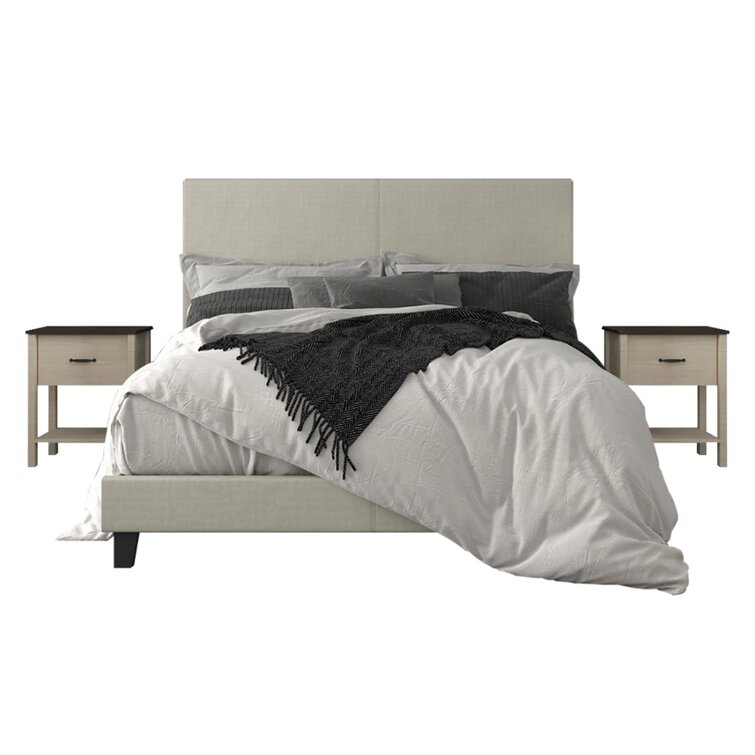 Upholstered Panel Bed With 2 Nightstands