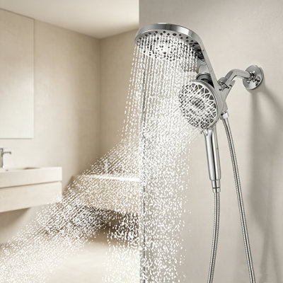 Chrome Magnetic Dual Shower Head With Handheld Sprayer And Waterfall Mode