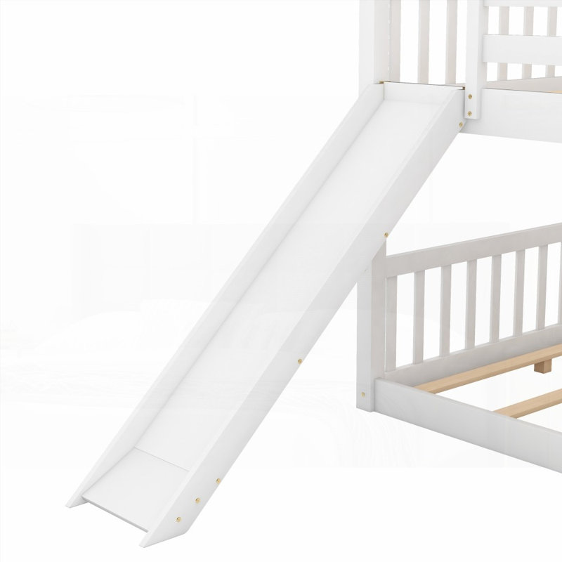 Lit superposé double / double avec glissière convertible et échelle, peu encombrant, mobilier blanc robuste, Blanc