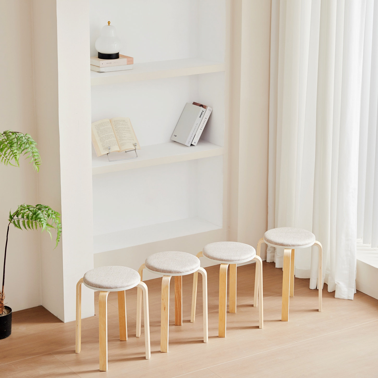 Ebern Designs Set Of 4 Stackable Stools, Round Backless Chairs | Wayfair