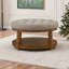 Grande table basse ronde avec repose-pieds rembourré en lin touffeté, grand repose-pieds avec rangement en bois et lin-416319400