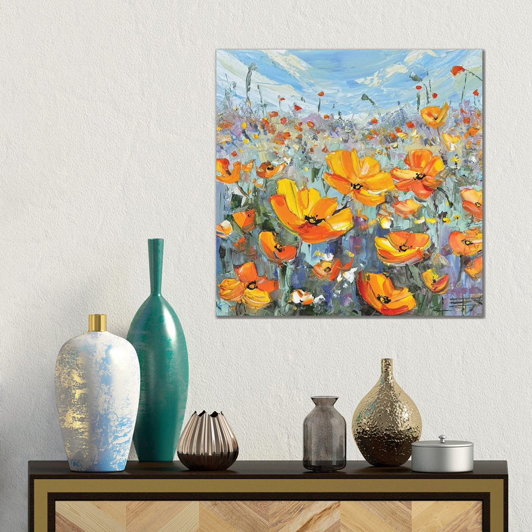 Mohnblumen-Ansicht von Lisa Elley - Galerie-verpackte Leinwand Giclée auf Leinwand ohne Rahmen