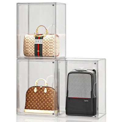 Purse Organizer For Closet, Handbag Storage, Clear Acrylic Display Case For Collectibles, Stackable Storage Bins With Magnetic Lid For Figures, Doll, Bag, XX-Large