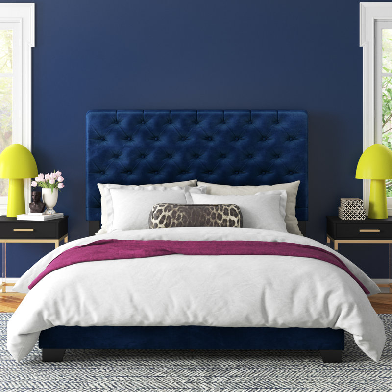 Colleyville Upholstered Standard Bed, Queen, Navy Blue