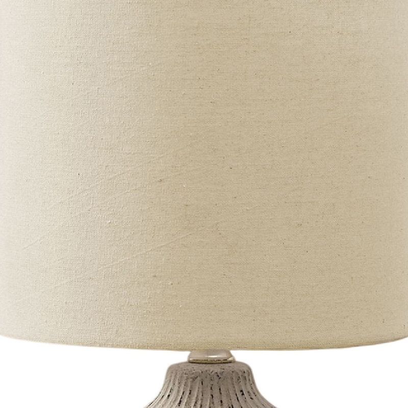 Lampe de table Fera, base en céramique beige et abat-jour tambour en lin, 18 po, Beige