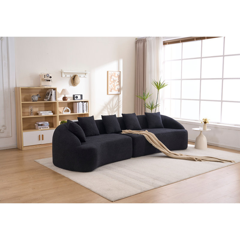 Canapé modulaire incurvé à compression noir, canapé-lit en chenille haute densité 30D pour appartement, salon L 110 po, Noir