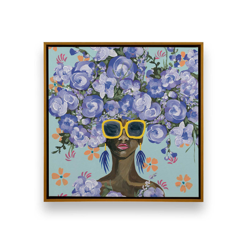 «Sunning in Florals II» par Yvette St. Amant, reproduction d'art sur toile, H 12 po x l 12 po, Cadre flottant, Doré