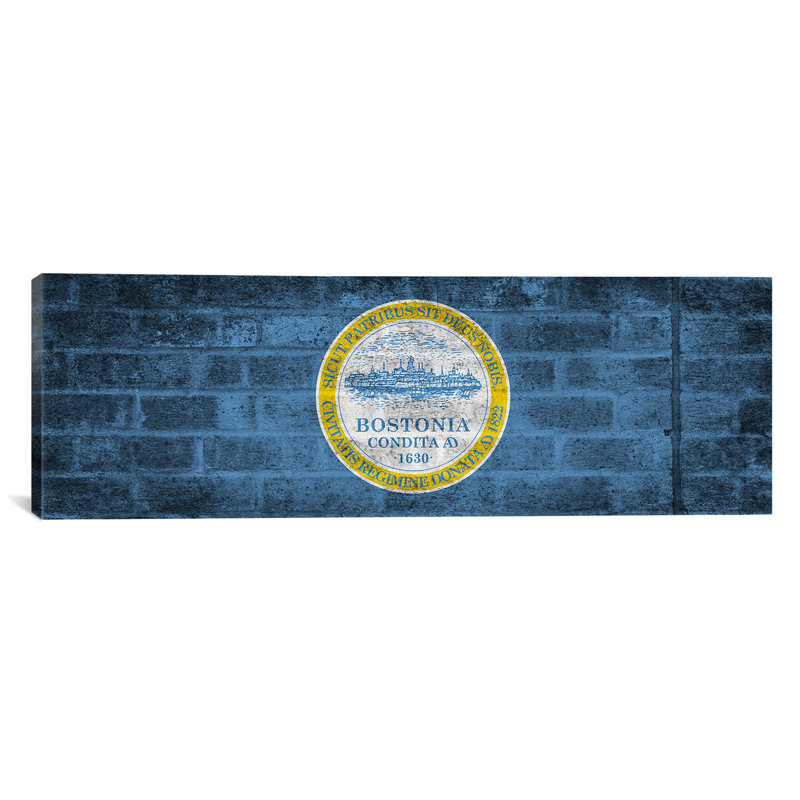 Boston, drapeau du Massachusetts, briques grunge - impression sur toile, H 16 po x l 48 po x P 1,5 po
